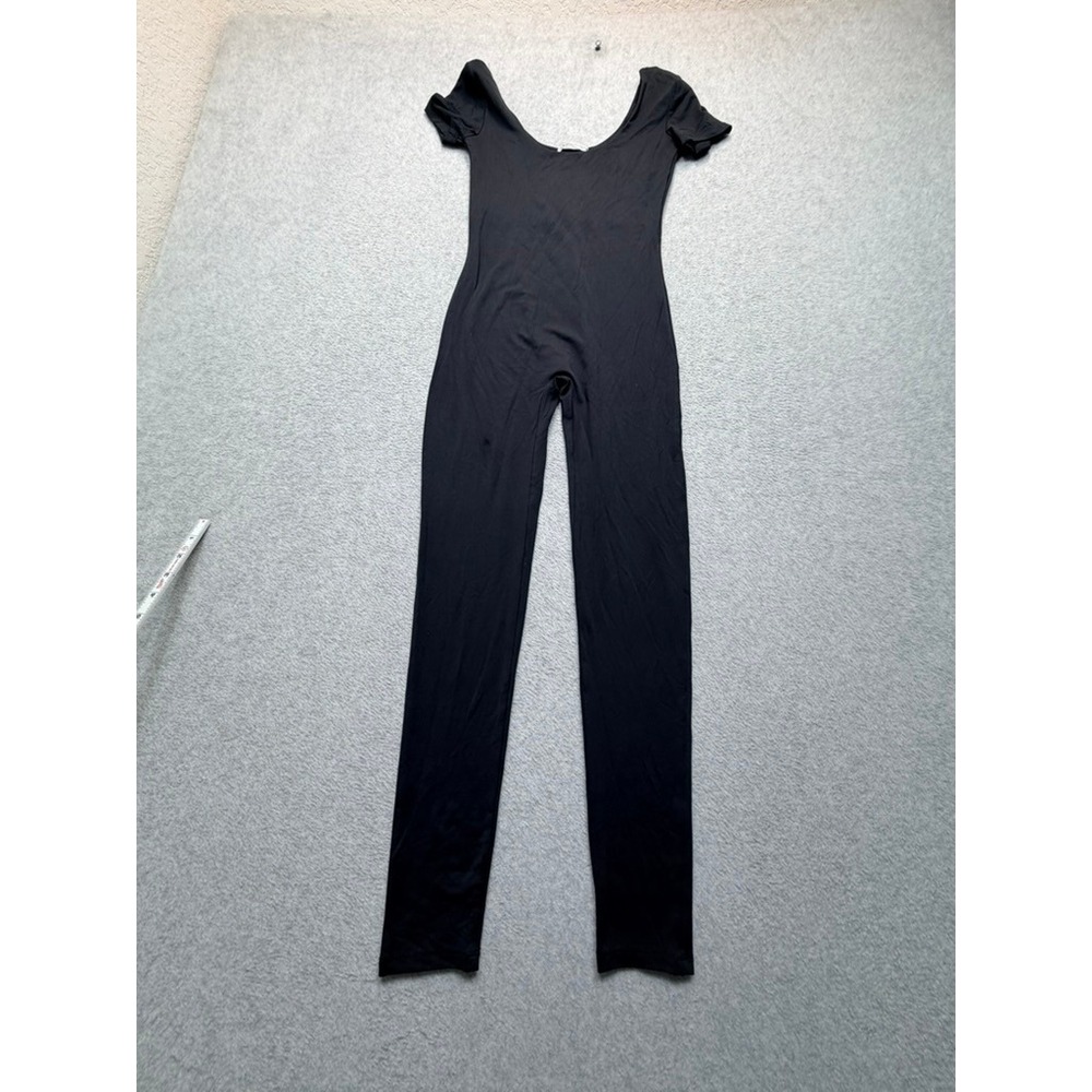 Zara Womens Black Short Sleeve Scoop Neck Full Length Jumpsuit Small